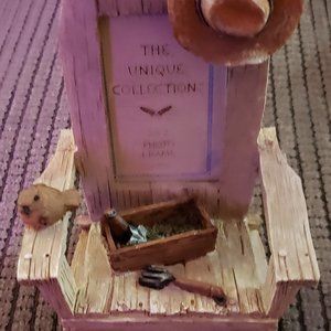 Back Yard Chair Bird, Hat, Flower Box Holds 2" X 2" Photo Brown/Multi